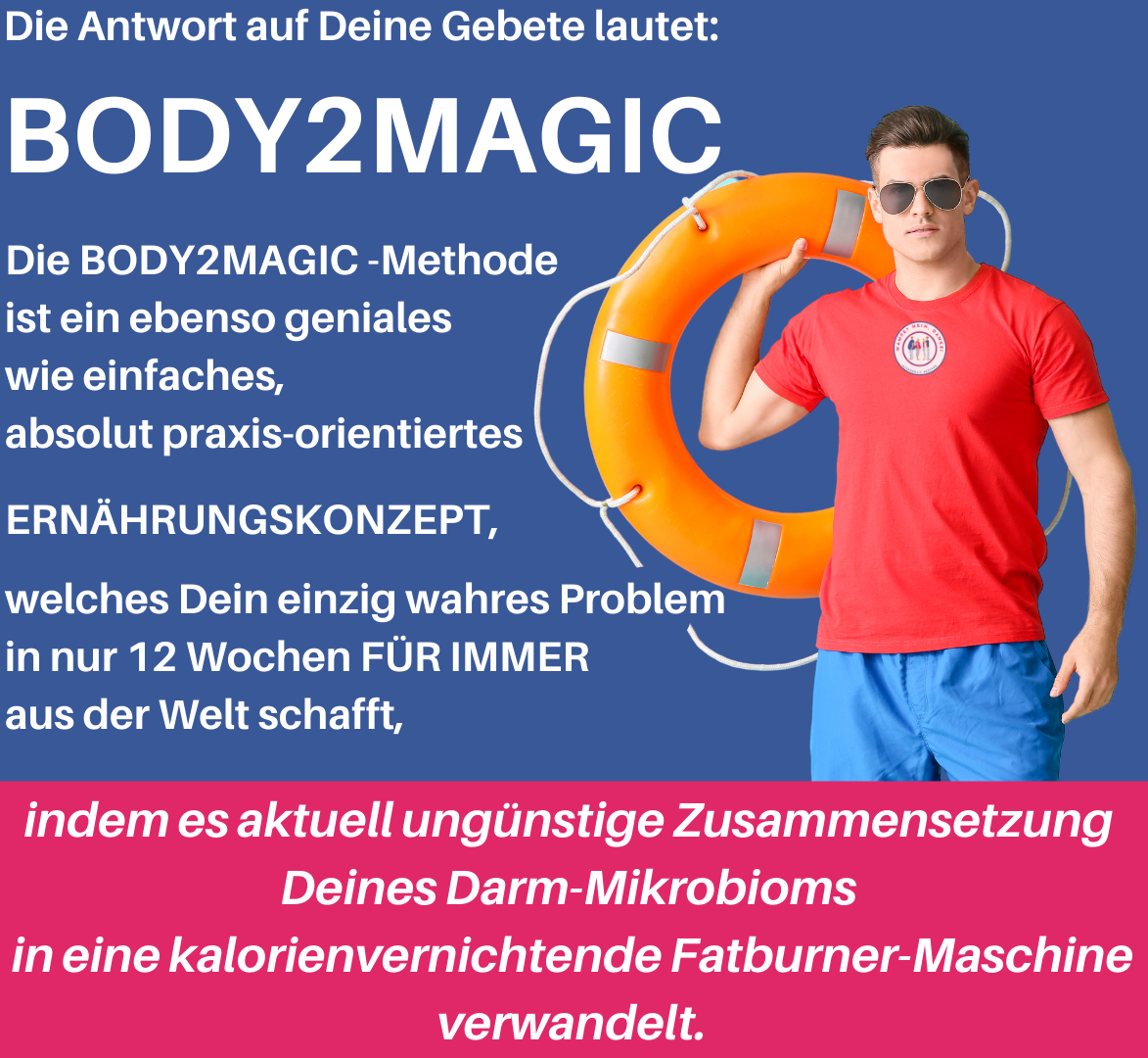 Kraftvoll und energiegeladen. Mit deutlich verbesserter Verdauung und mit schnellem Fatburner-Stoffwechsel. BODY2MAGIC ist dein einziger Schlüssel zu lebenslangem Schlanksein. Hole dir deine BODY2MAGIC-Methode